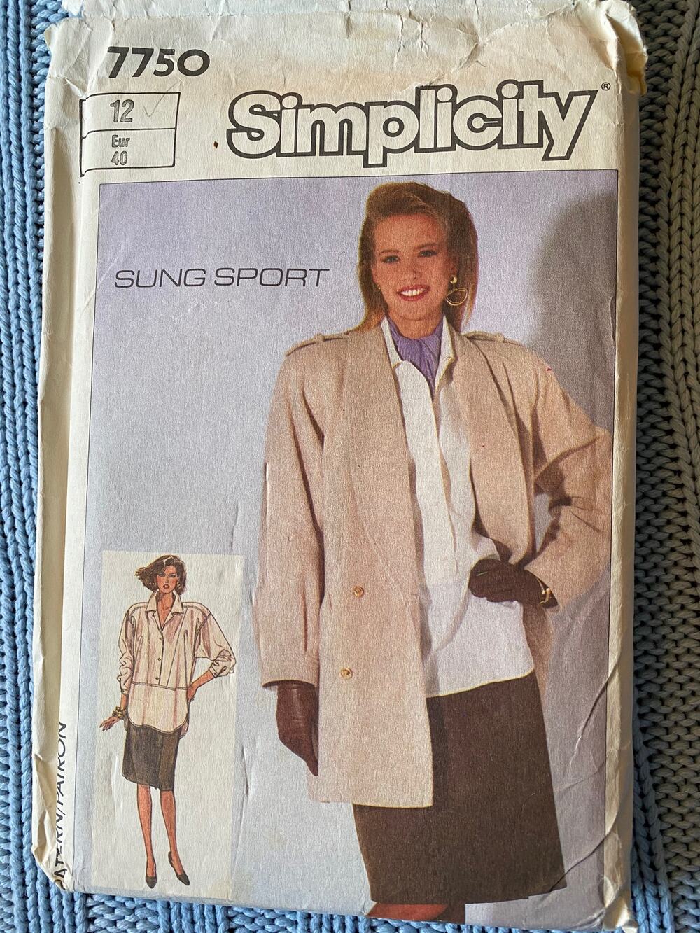 Simplicity 7750 Suit pattern boyfriend blazer size 12